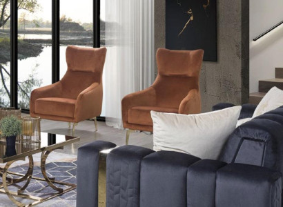 Sessel Einsitzer Luxus Polster Möbel Wohnzimmer Braun Sessel Textil Lounge Neu